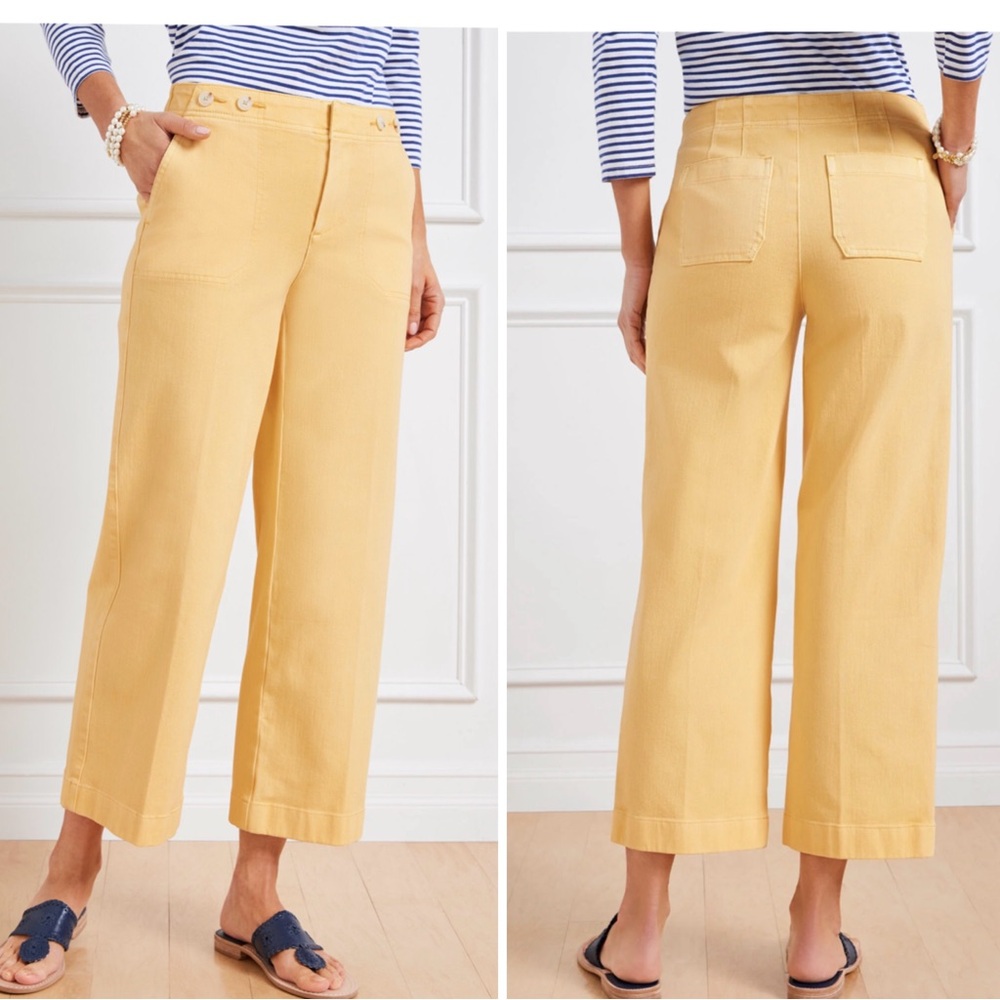 Talbots Crop Wide Leg Jeans Garment Dyed Butter Yellow Size 8